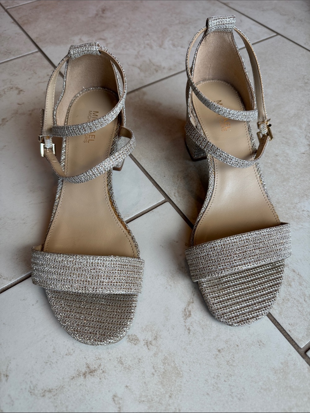Michael Kors Women's Gold Glitter Ankle-Strap Dress Sandals - 5.5 BRAND NEW